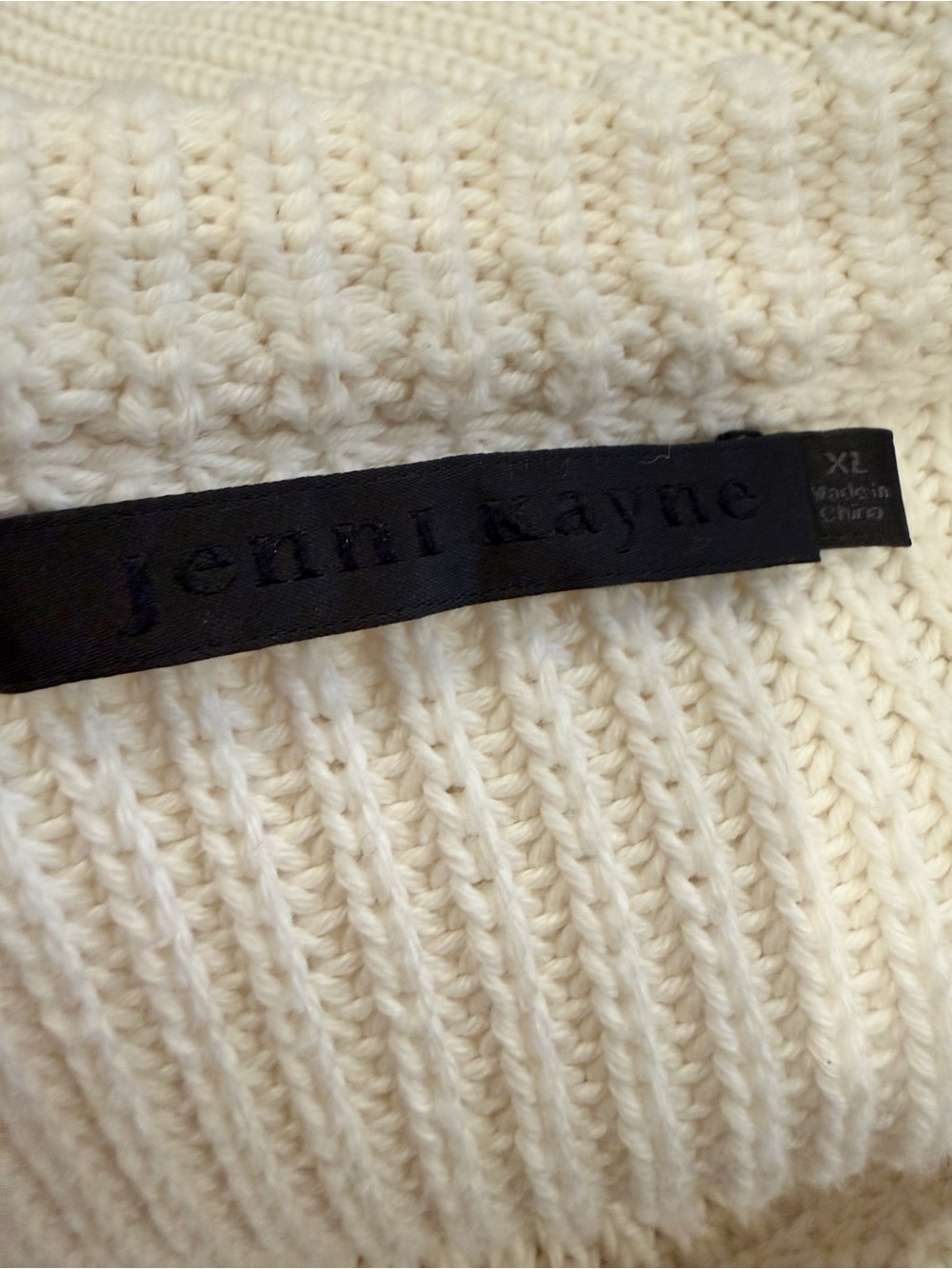 JENNI KAYNE Cotton Fisherman Sweater in Ivory Crewneck Ribbed Knit Classic XL - Picture 8 of 10